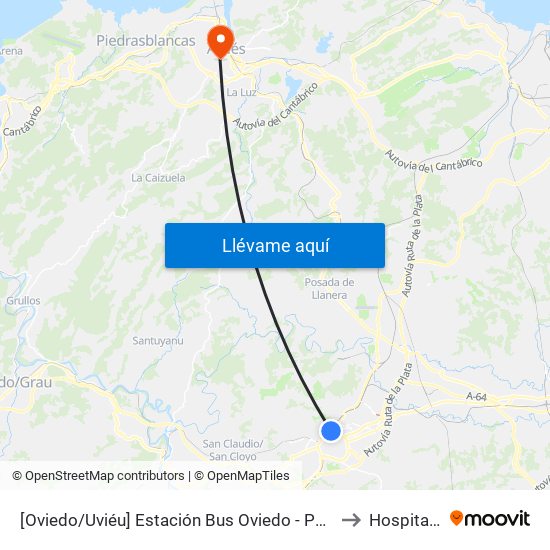 [Oviedo/Uviéu]  Estación Bus Oviedo - Pepe Cosmen [Cta 01549] to Hospital Avilés map
