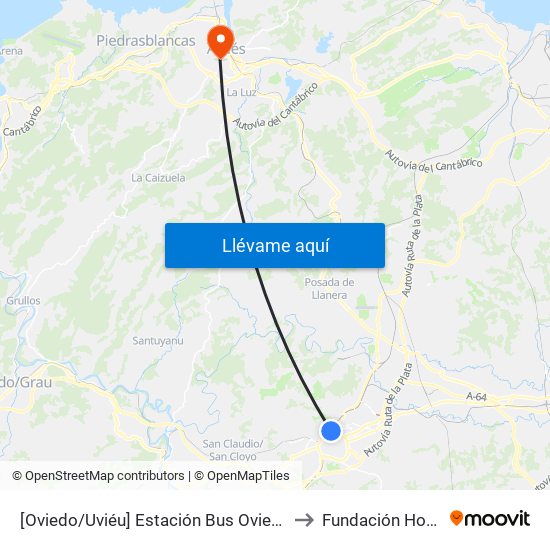 [Oviedo/Uviéu]  Estación Bus Oviedo - Pepe Cosmen [Cta 01549] to Fundación Hospital de Avilés map