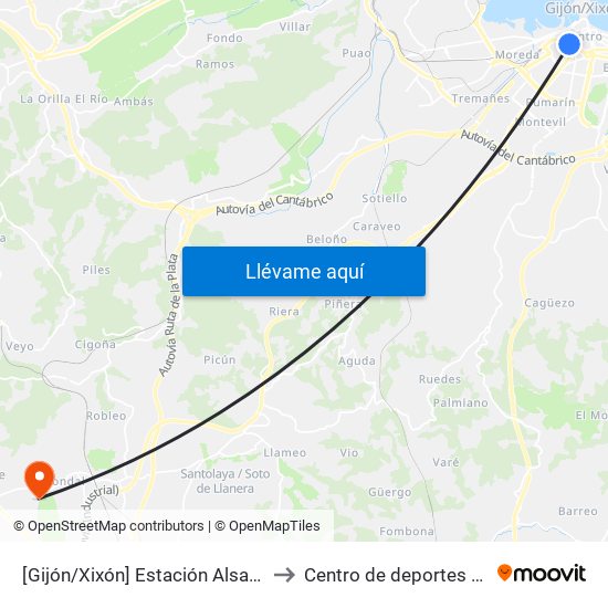[Gijón/Xixón]  Estación Alsa [Cta 00784] to Centro de deportes La Morgal map