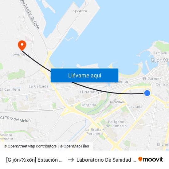 [Gijón/Xixón]  Estación Alsa [Cta 00784] to Laboratorio De Sanidad Animal De Jove map