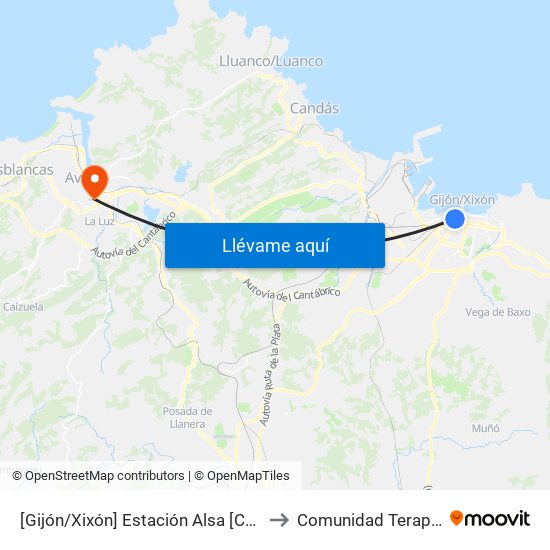 [Gijón/Xixón]  Estación Alsa [Cta 00784] to Comunidad Terapeutica map