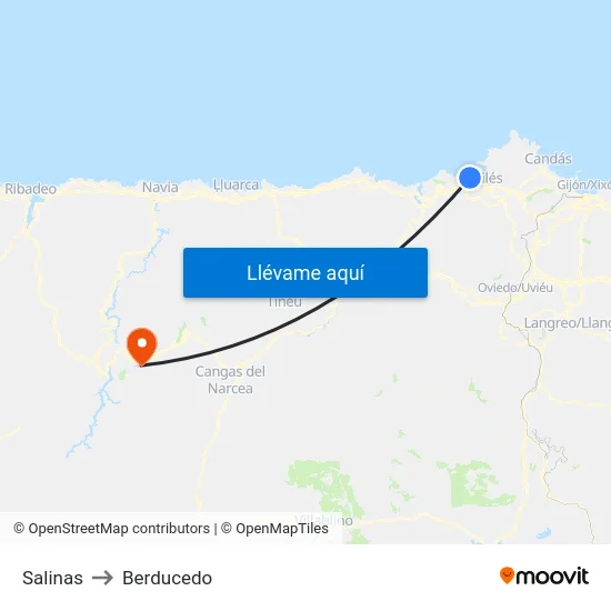 Salinas to Berducedo map