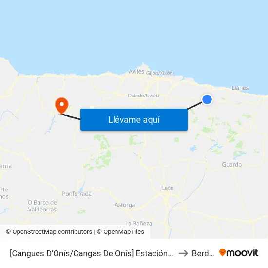 [Cangues D'Onís/Cangas De Onís]  Estación Bus Cangas De Onís [Cta 07993] to Berducedo map