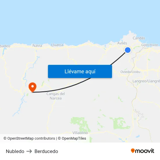Nubledo to Berducedo map