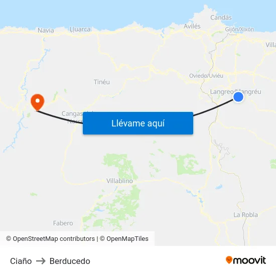 Ciaño to Berducedo map