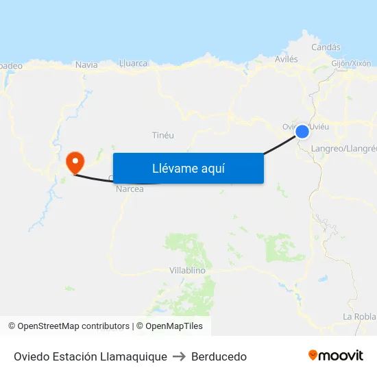 Oviedo Estación Llamaquique to Berducedo map