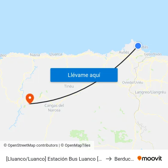 [Lluanco/Luanco]  Estación Bus Luanco [Cta 00299] to Berducedo map