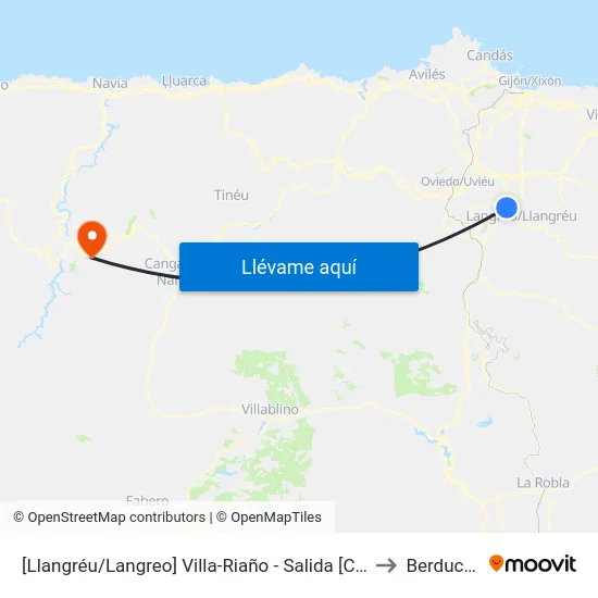 [Llangréu/Langreo]  Villa-Riaño - Salida [Cta 00400] to Berducedo map