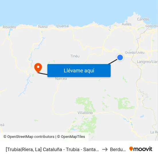 [Trubia|Riera, La]  Cataluña - Trubia - Santa María [Cta 01612] to Berducedo map