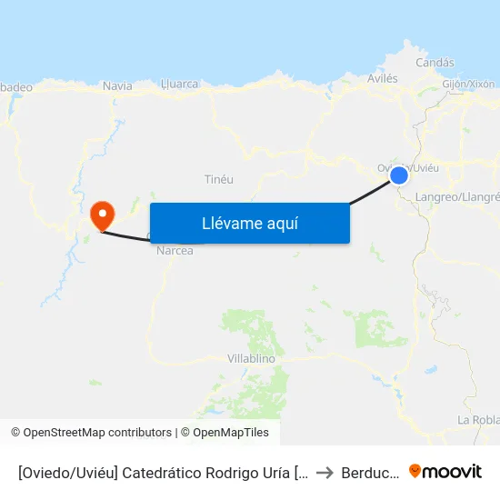 [Oviedo/Uviéu]  Catedrático Rodrigo Uría [Cta 02063] to Berducedo map