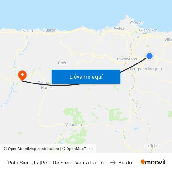 [Pola Siero, La|Pola De Siero]  Venta La Uña [Cta 02096] to Berducedo map