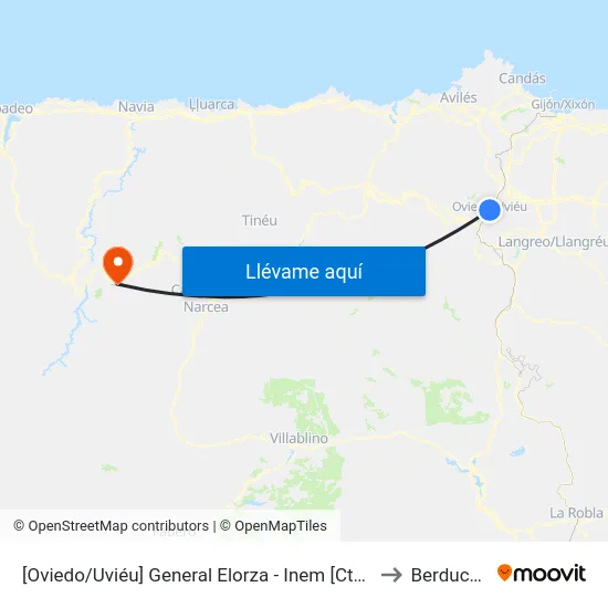 [Oviedo/Uviéu]  General Elorza - Inem [Cta 02287] to Berducedo map