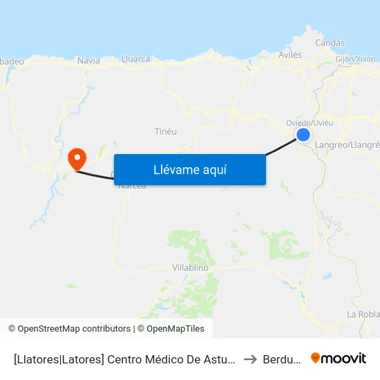 [Llatores|Latores]  Centro Médico De Asturias [Cta 02636] to Berducedo map