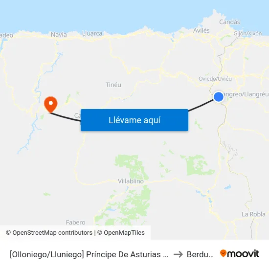 [Olloniego/Lluniego]  Príncipe De Asturias Avda [Cta 03288] to Berducedo map