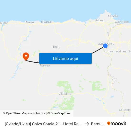 [Oviedo/Uviéu]  Calvo Sotelo 21 - Hotel Ramiro I [Cta 03365] to Berducedo map