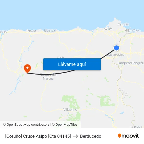 [Coruño]  Cruce Asipo [Cta 04145] to Berducedo map