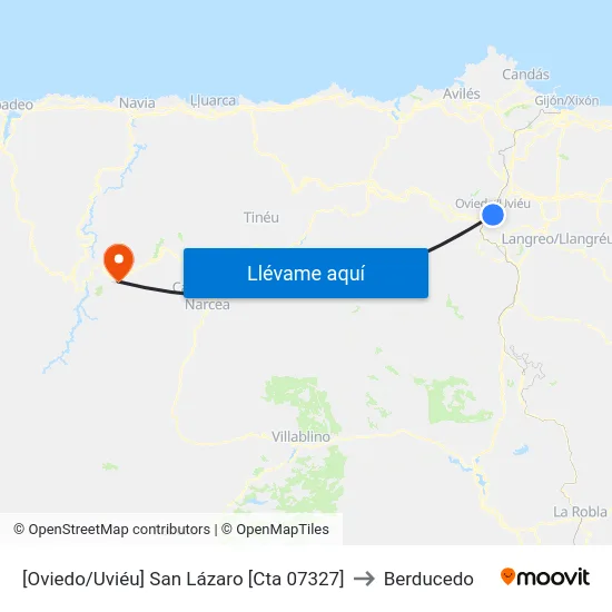 [Oviedo/Uviéu]  San Lázaro [Cta 07327] to Berducedo map