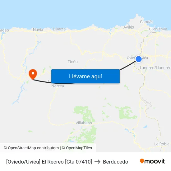 [Oviedo/Uviéu]  El Recreo [Cta 07410] to Berducedo map
