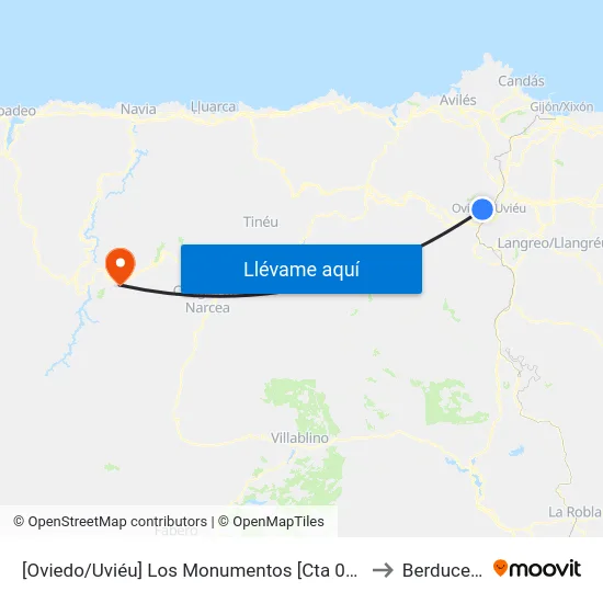 [Oviedo/Uviéu]  Los Monumentos [Cta 07564] to Berducedo map