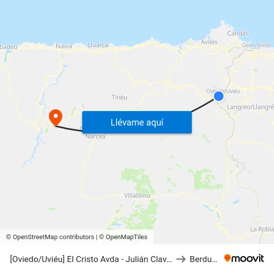 [Oviedo/Uviéu]  El Cristo Avda - Julián Clavería [Cta 07619] to Berducedo map