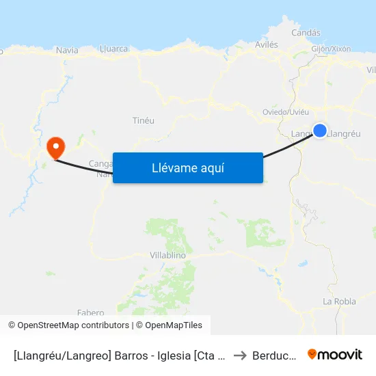 [Llangréu/Langreo]  Barros  - Iglesia [Cta 07896] to Berducedo map