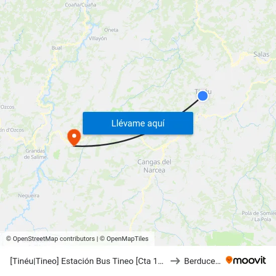 [Tinéu|Tineo]  Estación Bus Tineo [Cta 10028] to Berducedo map