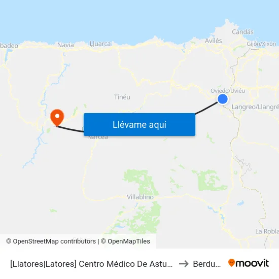 [Llatores|Latores]  Centro Médico De Asturias [Cta 16841] to Berducedo map