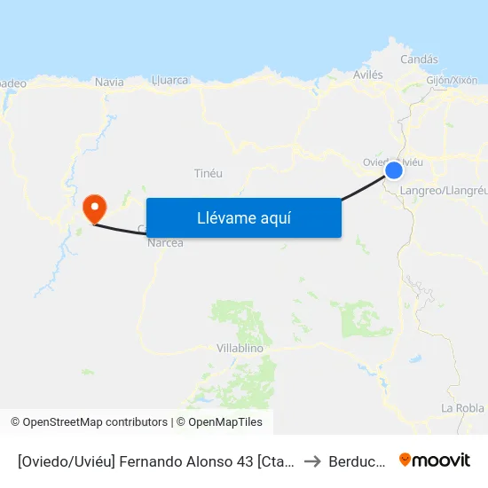 [Oviedo/Uviéu]  Fernando Alonso 43 [Cta 16859] to Berducedo map