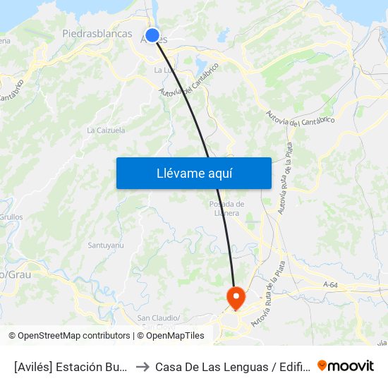 [Avilés]  Estación Bus Avilés [Cta 00161] to Casa De Las Lenguas / Edificio De Servicios Múltiples map