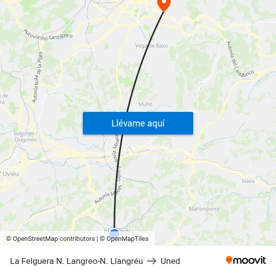 La Felguera N. Langreo-N. Llangréu to Uned map