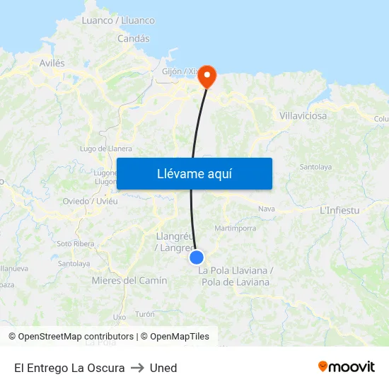 El Entrego La Oscura to Uned map