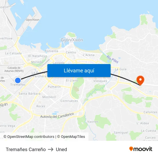 Tremañes Carreño to Uned map
