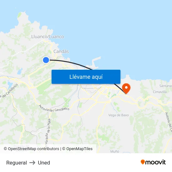 Regueral to Uned map