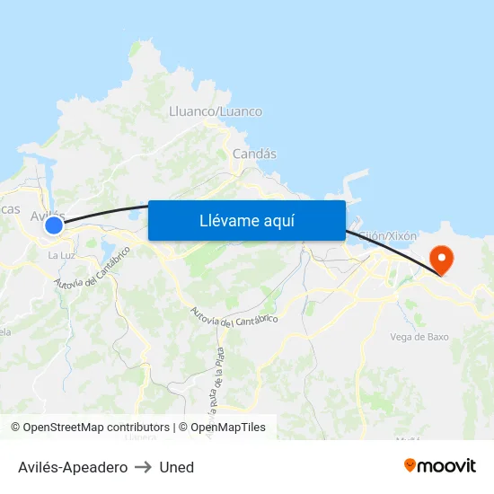 Avilés-Apeadero to Uned map