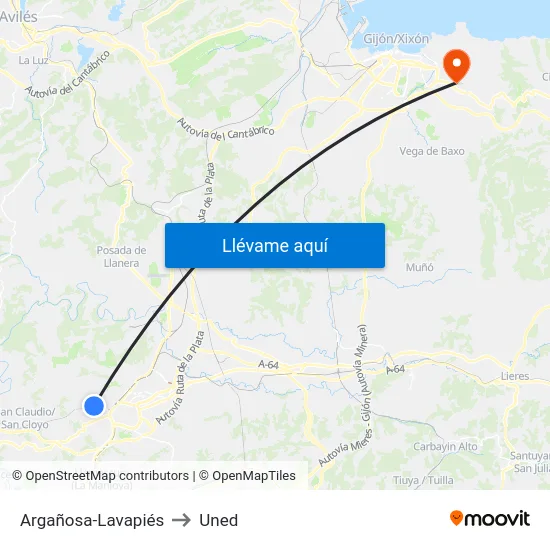 Argañosa-Lavapiés to Uned map
