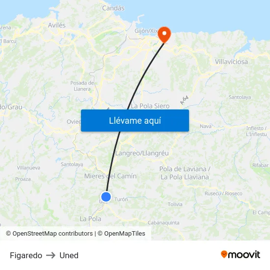 Figaredo to Uned map