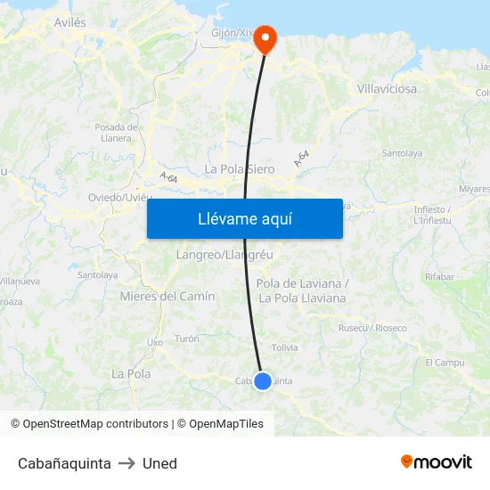 Cabañaquinta to Uned map