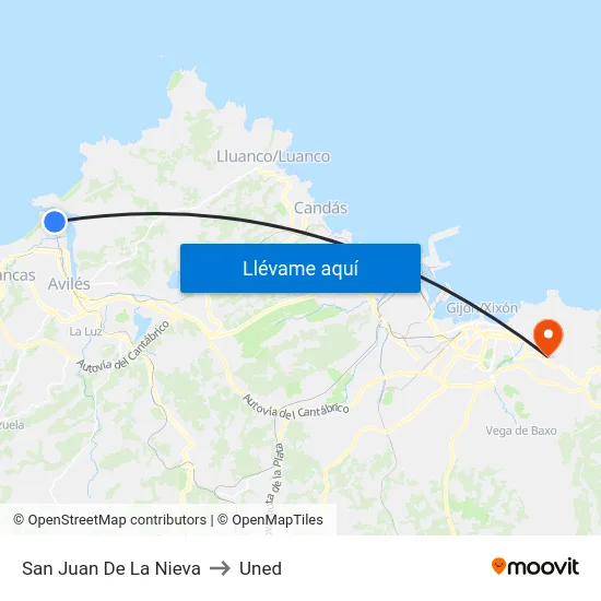 San Juan De La Nieva to Uned map