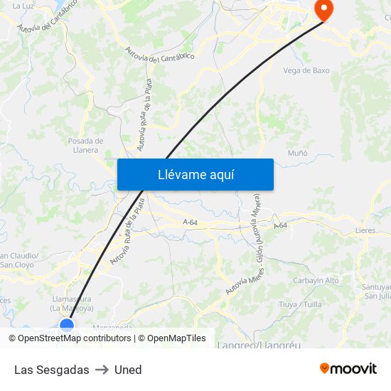 Las Sesgadas to Uned map