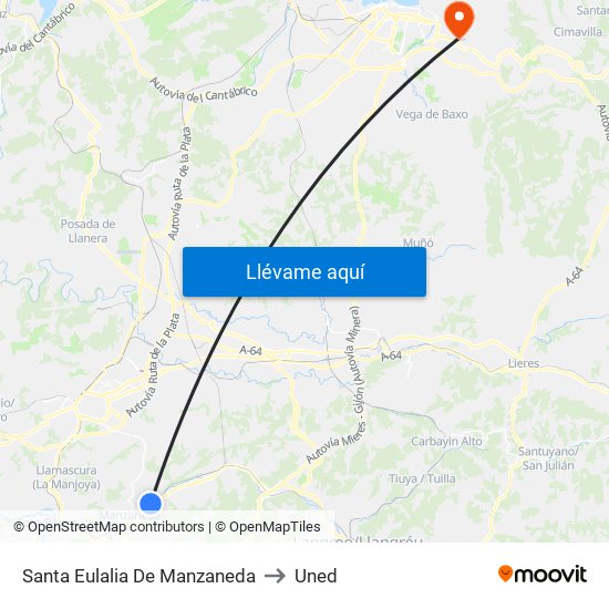 Santa Eulalia De Manzaneda to Uned map