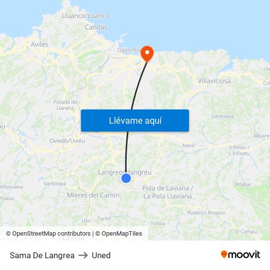 Sama De Langrea to Uned map