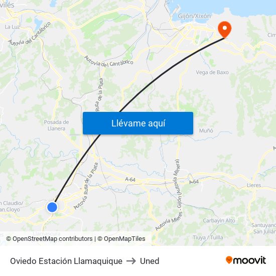 Oviedo Estación Llamaquique to Uned map