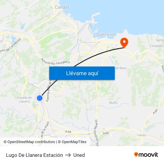 Lugo De Llanera Estación to Uned map