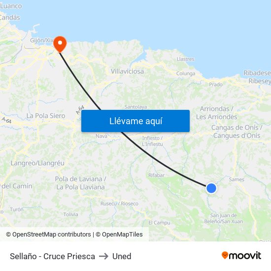 Sellaño - Cruce Priesca to Uned map