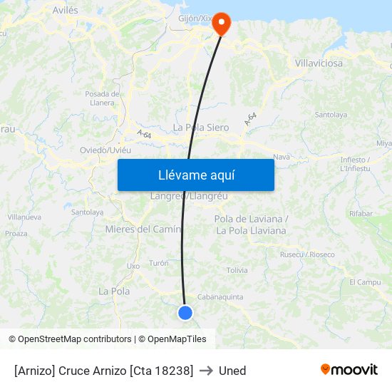 [Arnizo]  Cruce Arnizo [Cta 18238] to Uned map