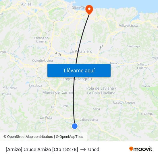 [Arnizo]  Cruce Arnizo [Cta 18278] to Uned map