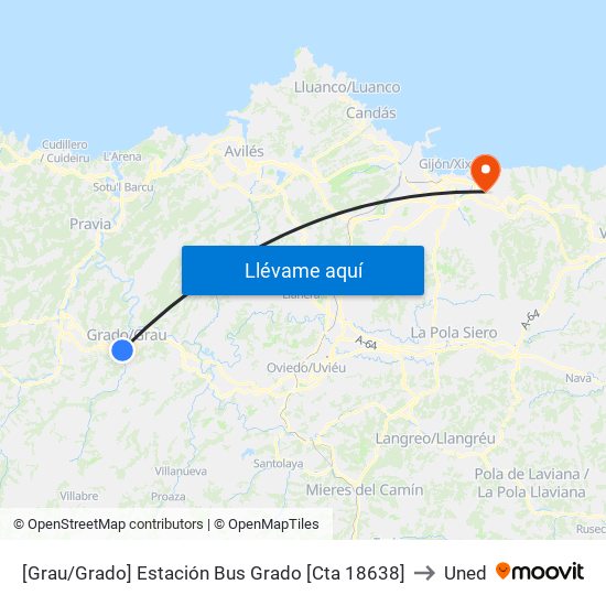 [Grau/Grado]  Estación Bus Grado [Cta 18638] to Uned map