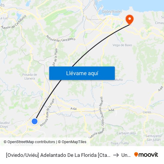 [Oviedo/Uviéu]  Adelantado De La Florida [Cta 12667] to Uned map