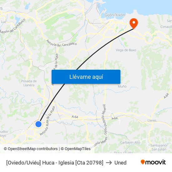 [Oviedo/Uviéu]  Huca - Iglesia [Cta 20798] to Uned map