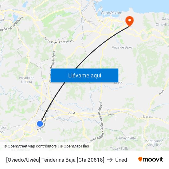 [Oviedo/Uviéu]  Tenderina Baja [Cta 20818] to Uned map